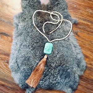 White Beaded Tassel Necklace